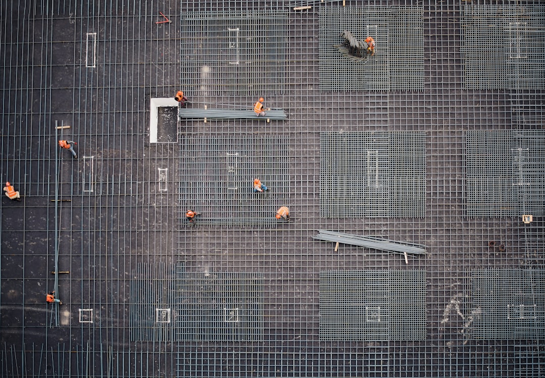 A photo of a construction site taken from a higher building.